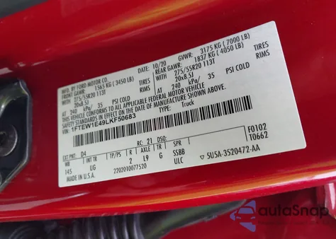 2020 Ford F-150 Xlt from USA, damaged, VIN 1FTEW1E49LKF50683